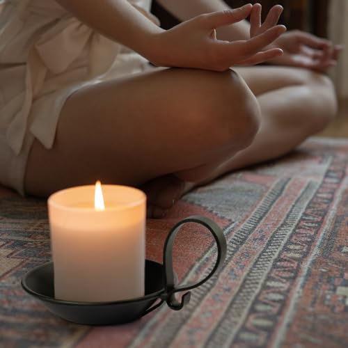 Matte Black Iron Candle Holder with Handle