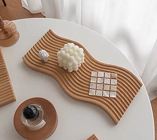 Wave-Shaped Wooden Decorative Tray for Rustic Decor