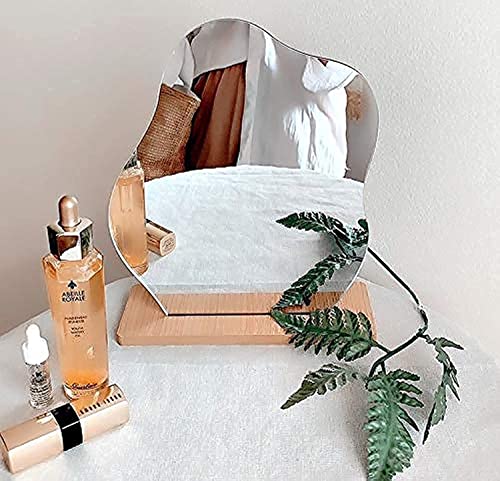 Cloud-Shaped Frameless Mirror with Wooden Stand