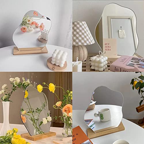 Cloud-Shaped Frameless Mirror with Wooden Stand