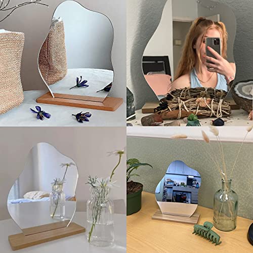 Cloud-Shaped Frameless Mirror with Wooden Stand
