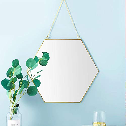 Gold Hexagon Wall Mirror with Chain for Decor