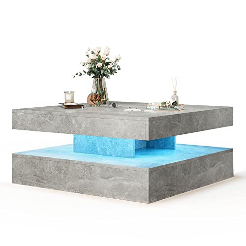 Nordic 2-Tier LED Coffee Table in Concrete Grey