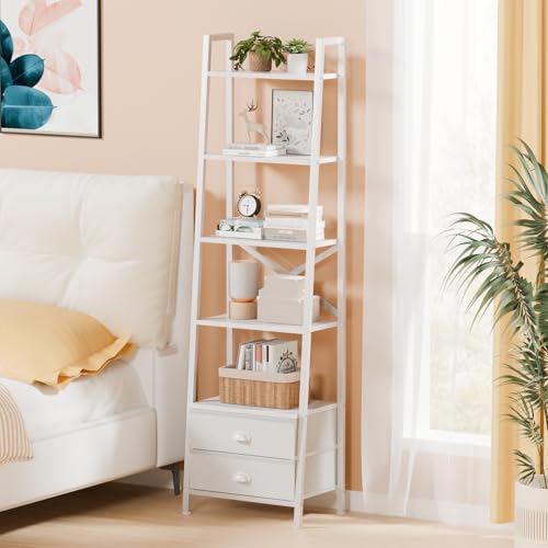 Nordic 5-Tier Ladder Shelf with 2 Drawers