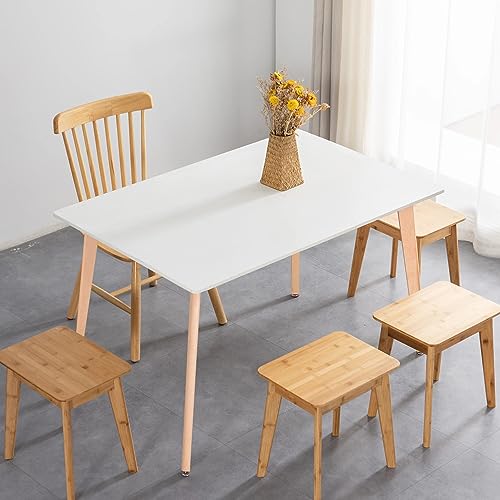 White Minimalist Rectangle Dining Table with Beech Legs