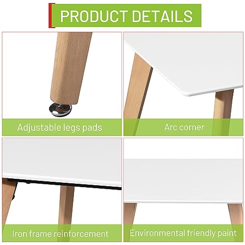 White Minimalist Rectangle Dining Table with Beech Legs