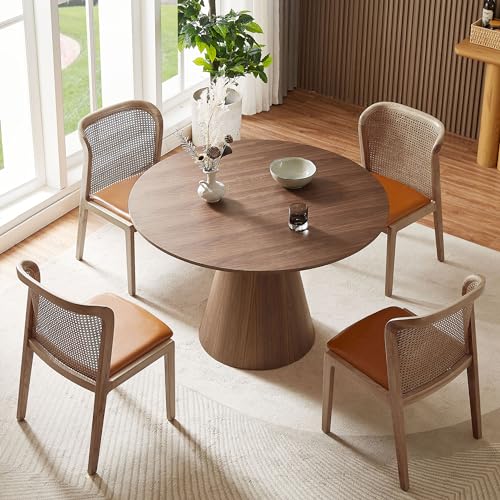 Modern Round Dining Table with Wood Base