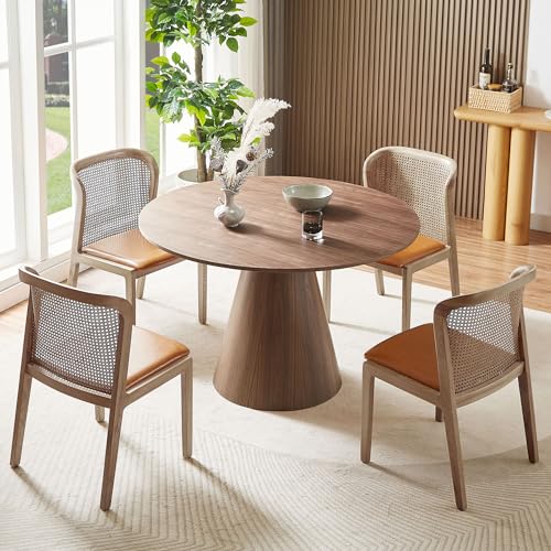Modern Round Dining Table with Wood Base