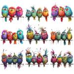 Funny Colorful Birds Vinyl Wall Decals Set