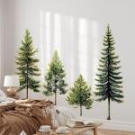 Waterproof Pine Tree Wall Decal with Gold Touch