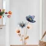 Vintage Blue Floral PVC Wall Sticker with Gold