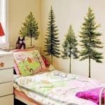Waterproof Pine Tree Wall Decal with Gold Touch