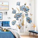 Large Blue Floral Wall Decals with Butterflies