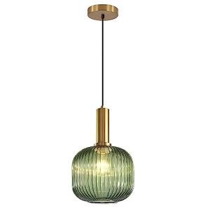 Large Green Glass Pendant Light with Gold Globe