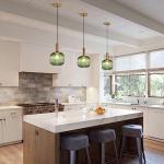 Large Green Glass Pendant Light with Gold Globe