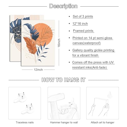 Nordic Boho Wall Art Set of 3 Framed