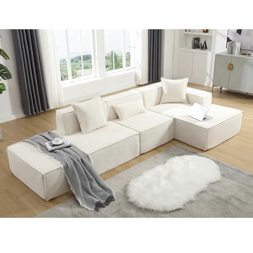 Beige Minimalist L-Shaped Modular Sofa Set