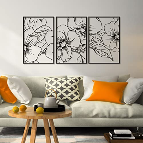 Black Minimalist Floral Metal Wall Art Set