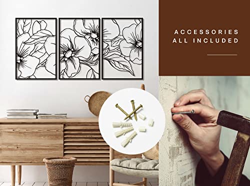 Black Minimalist Floral Metal Wall Art Set