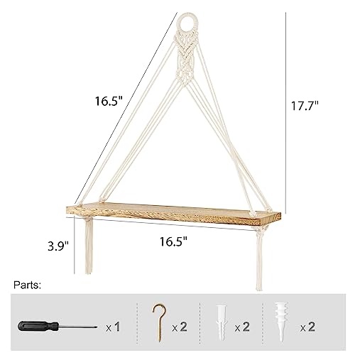 Set of 2 Rustic Macramé Wall Shelves