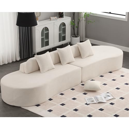 Beige 130" Modular Curved Sofa with Pillows