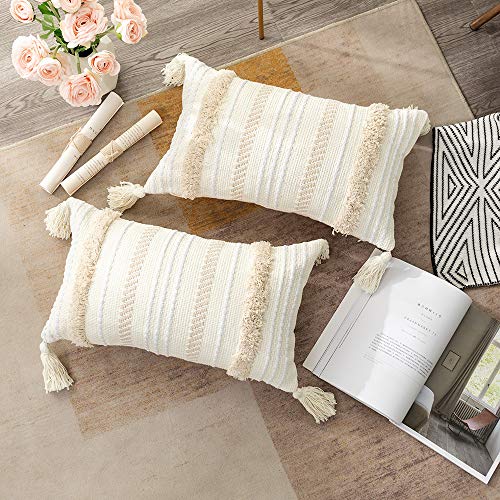 Charming Tufted Cream Pillow Cover with Tassels