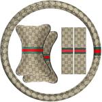 KANYO-AUTO Beige Steering Wheel Cover and Cushions
