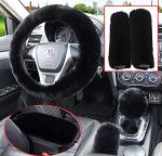 6pcs Soft Faux Wool Steering Wheel and Seat Covers