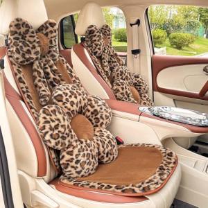 Plush Leopard Car Seat Covers Set - Velvet