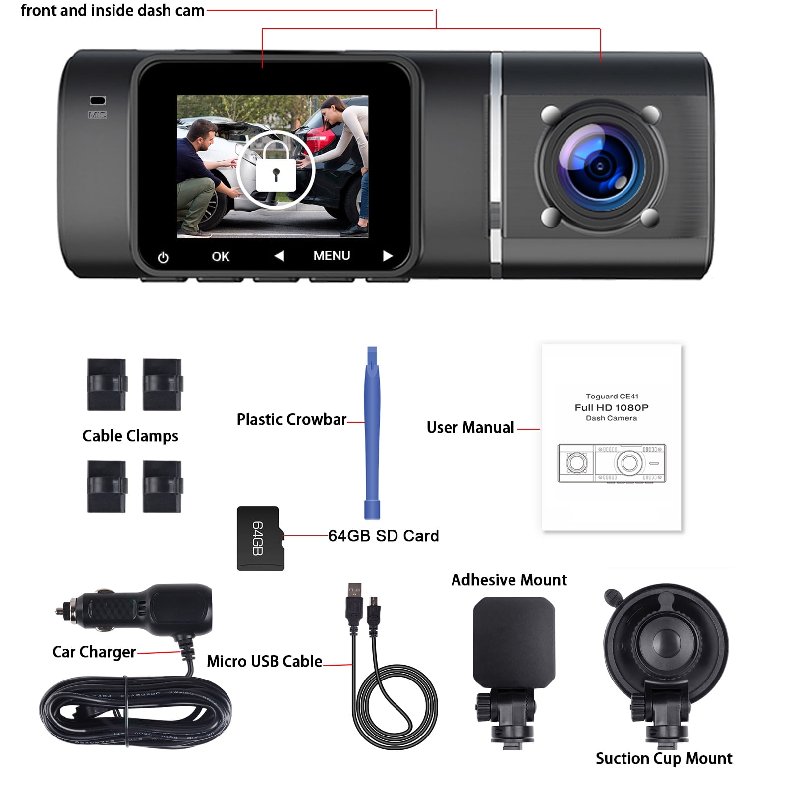 TOGUARD Dual 1080P Dash Cam with Night Vision