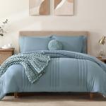 Monbix 7-Piece Dusty Blue Queen Comforter Set