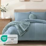Monbix 7-Piece Dusty Blue Queen Comforter Set