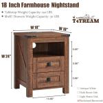 Rustic Wood Nightstand with Charging Station and Drawers