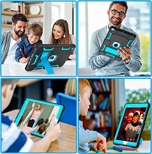 iPad 9th/8th/7th Gen Case with Kickstand, Black/Sky Blue