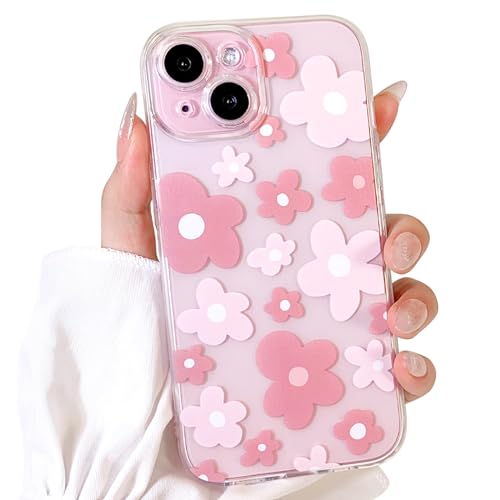 Cute Floral iPhone 15 Case - Soft TPU Pink