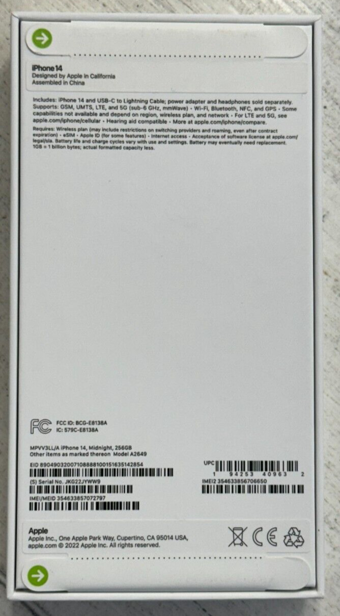 Apple iPhone 14 Black 256GB AT&T - eSIM Only