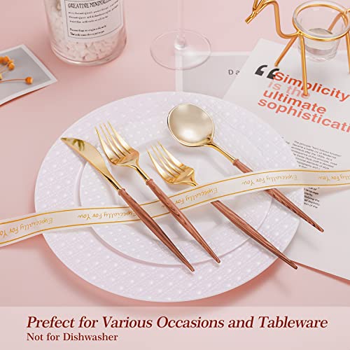 Gold Disposable Cutlery Set with Wood Grain Handle