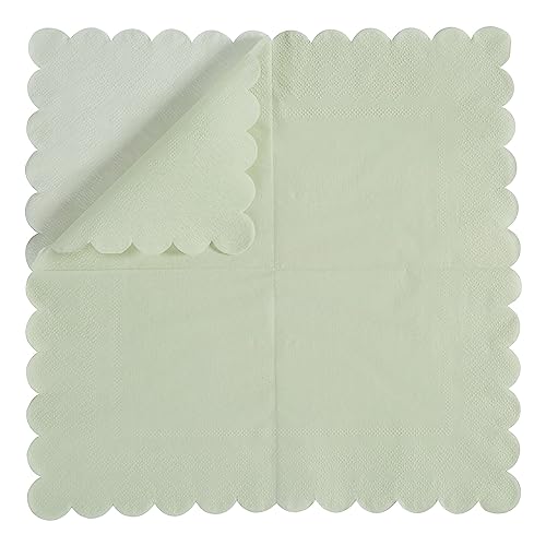 100 Pack Sage Green Scalloped Cocktail Napkins