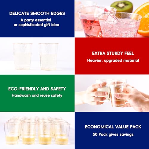 50 Pack Gold Glitter Disposable Plastic Cups