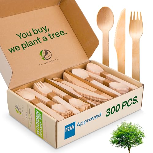 Eco-Friendly 300-Piece Disposable Wooden Cutlery Set