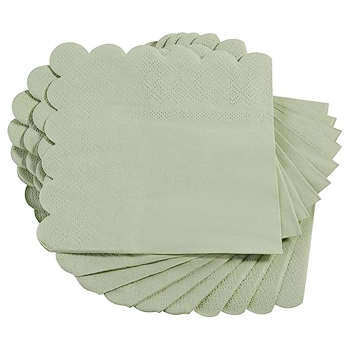 100 Pack Sage Green Scalloped Cocktail Napkins