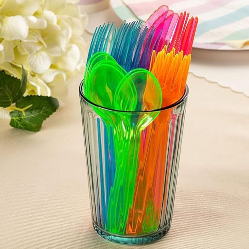 Rainbow Plastic Silverware Set for Parties - 144 Pieces
