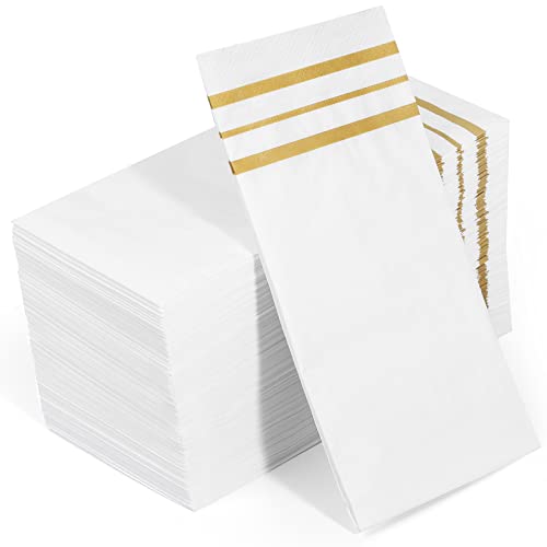 100 White and Gold Disposable Party Napkins