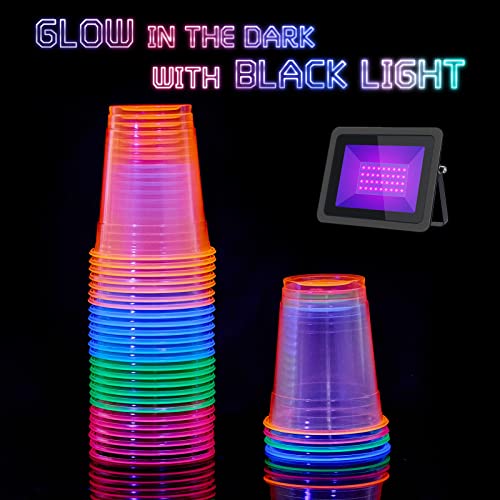 100 Pack Neon Glow Plastic Party Cups