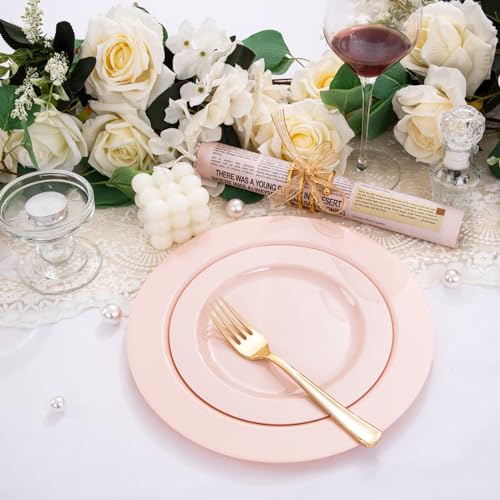 60PCS Heavy Duty Pink Disposable Plates Set