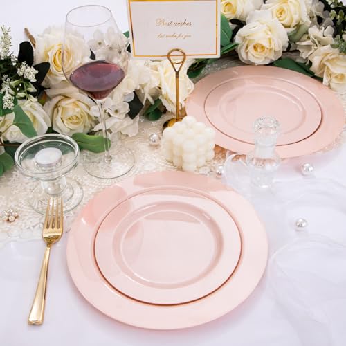 60PCS Heavy Duty Pink Disposable Plates Set