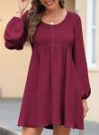 Dokotoo Women's Rose Red A-line Long Sleeve Dress