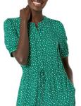 Green Vine Print Midi A-Line Dress with Pockets