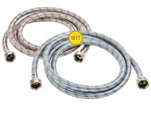 10FT Stainless Steel Washing Machine Hoses - 2 Pack