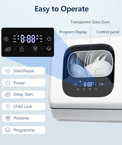 Joy Pebble Portable Countertop Dishwasher with 5 Programs